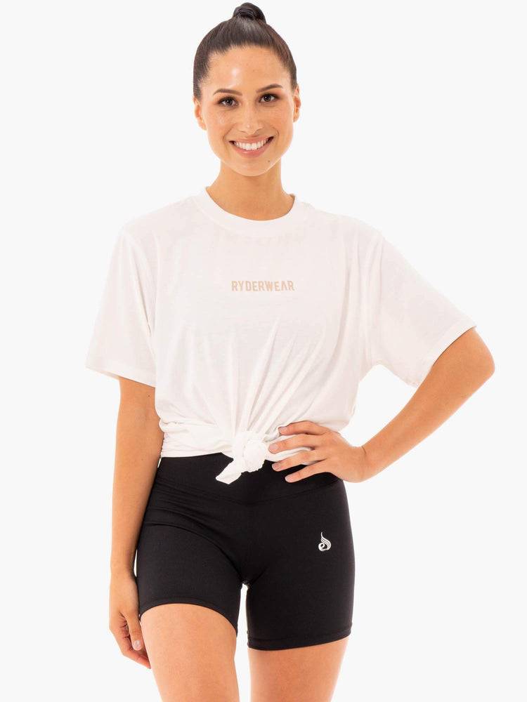 White Ryderwear Women T Shirts Define Long Line Women's T Shirts | AU2703UT