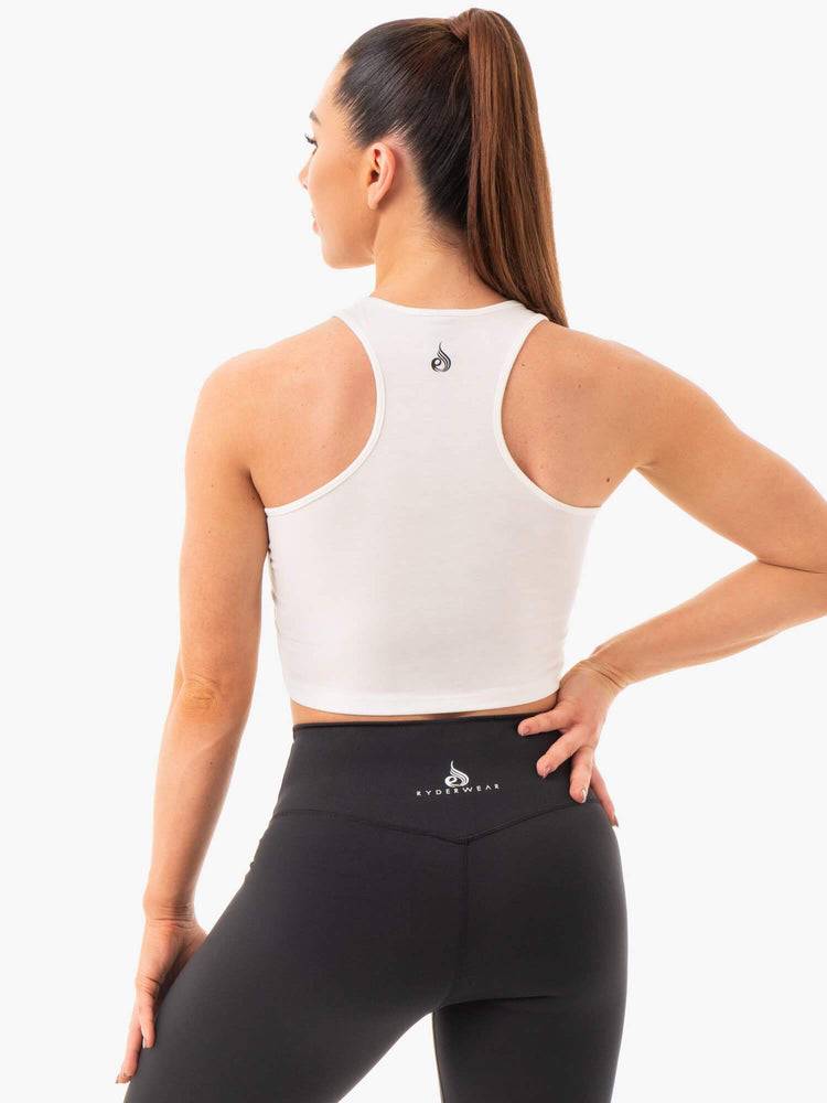 White Ryderwear Women Tanks Cropped Racer Back Women's Tanks | AU3001AP