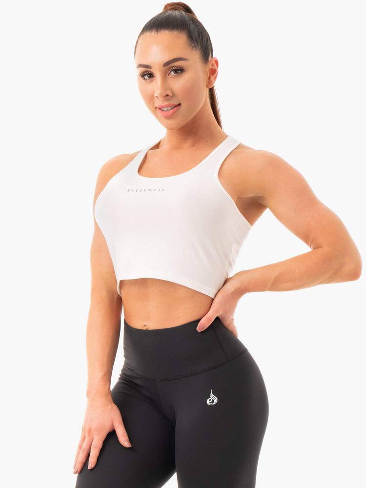 White Ryderwear Women Tanks Cropped Racer Back Women's Tanks | AU3001AP