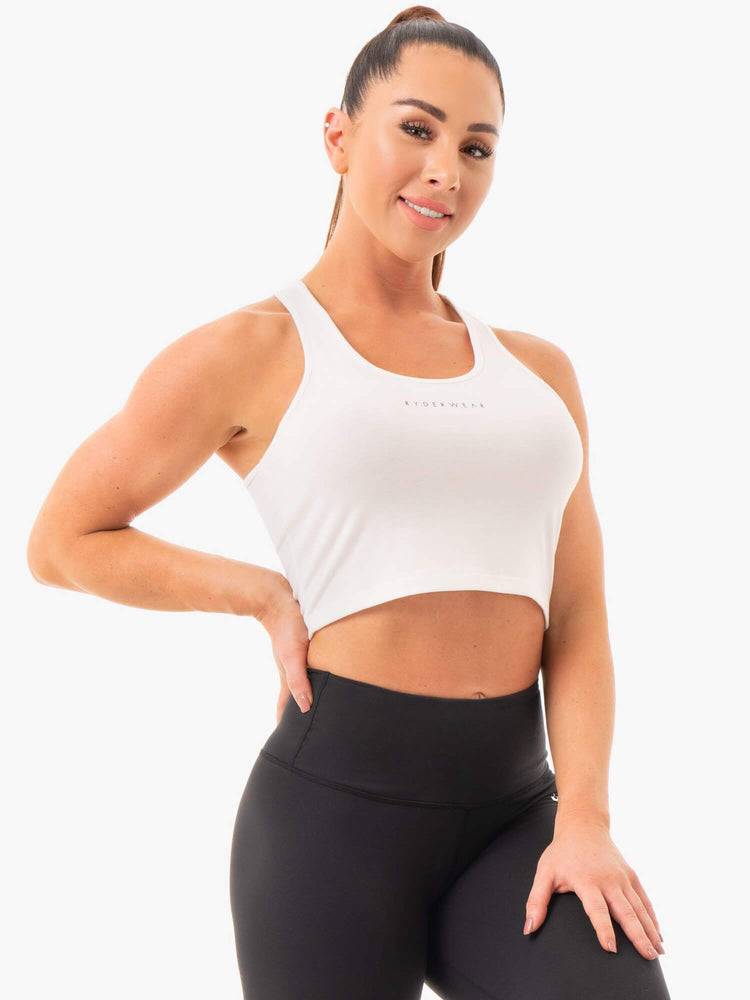 White Ryderwear Women Tanks Cropped Racer Back Women's Tanks | AU3001AP