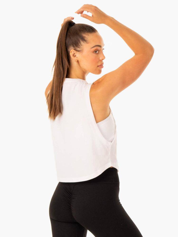 White Ryderwear Women Tanks Flow Scoop Women's Tanks | AU2842PQ