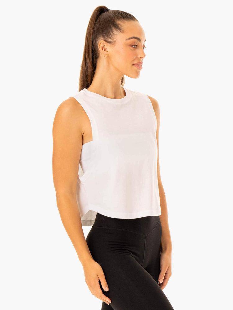 White Ryderwear Women Tanks Flow Scoop Women's Tanks | AU2842PQ