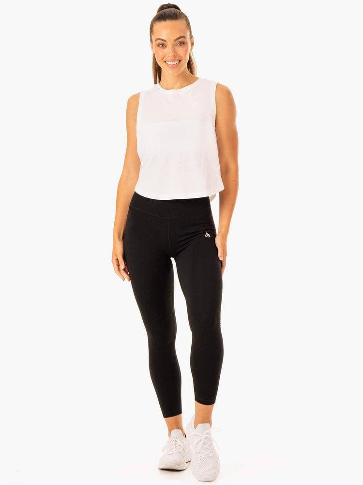 White Ryderwear Women Tanks Flow Scoop Women's Tanks | AU2842PQ