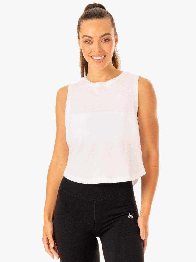 White Ryderwear Women Tanks Flow Scoop Women\'s Tanks | AU2842PQ