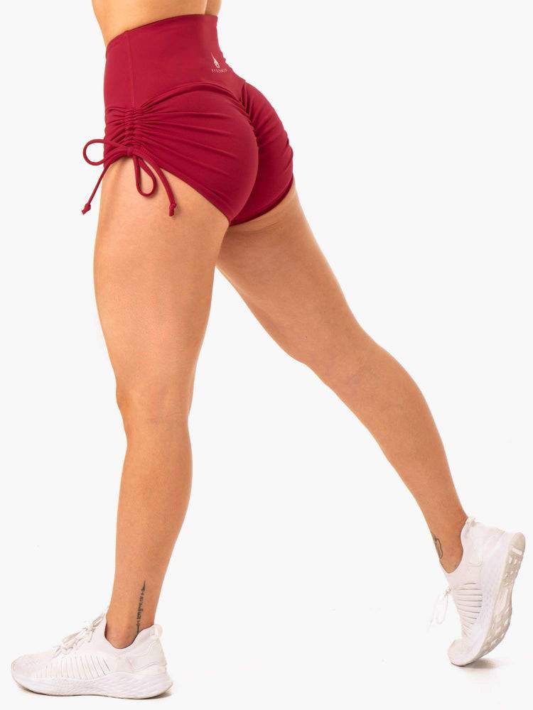 Wine Red Ryderwear Women Shorts Staples Scrunch Bum Tie Up Women's Shorts | AU1986DN