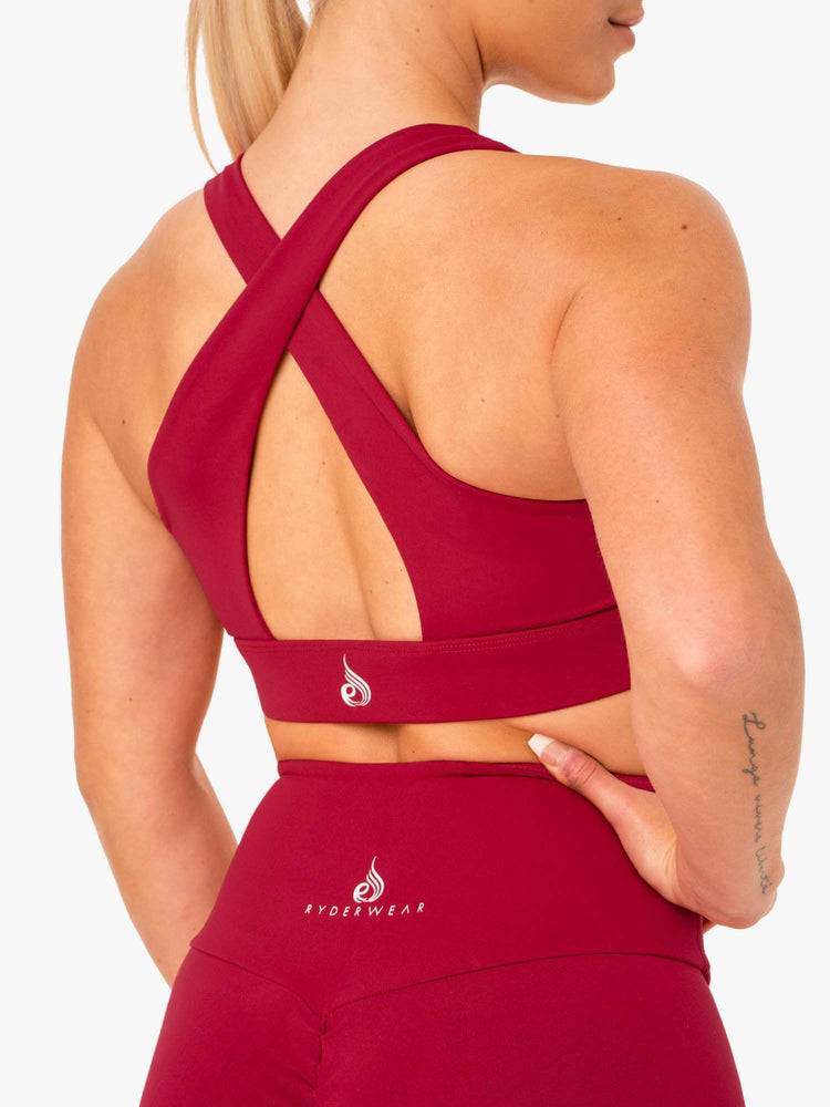 Wine Red Ryderwear Women Sports Bra Staples Cross Over Women's Sports Bra | AU2420PQ