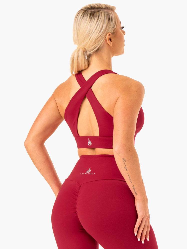 Wine Red Ryderwear Women Sports Bra Staples Cross Over Women's Sports Bra | AU2420PQ