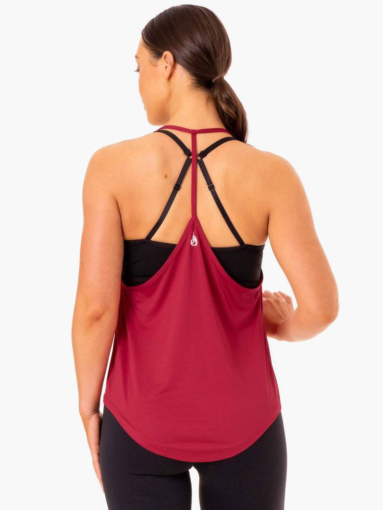 Wine Red Ryderwear Women Tanks Staples Slinky T-Back Women's Tanks | AU2969BC