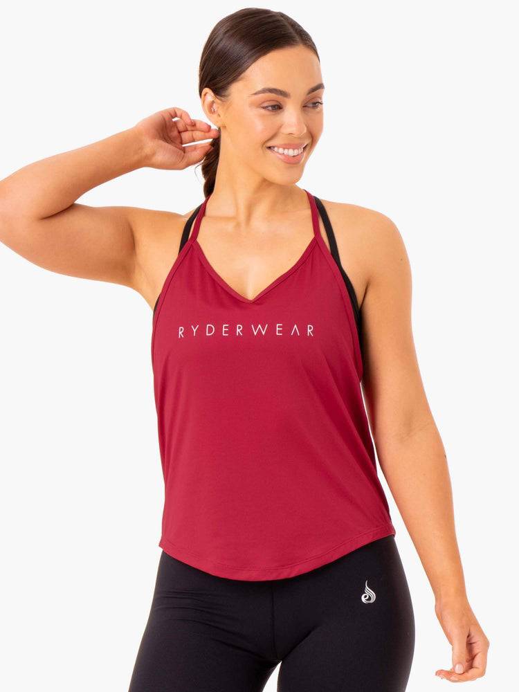 Wine Red Ryderwear Women Tanks Staples Slinky T-Back Women\'s Tanks | AU2969BC