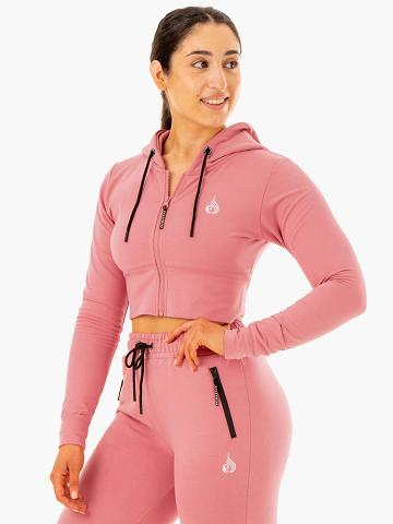 Apricot Pink Ryderwear Women Hoodie Luxe Cropped Zip Women's Hoodie | AU1663WY