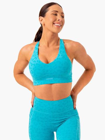 Aqua Leopard Ryderwear Women Sports Bra Ultra V-Neck Women's Sports Bra | AU2469DN