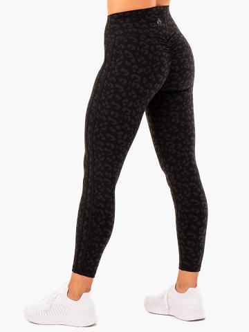 Black Leopard Ryderwear Women Leggings Evolution High Waisted Scrunch Women's Leggings | AU1913KI