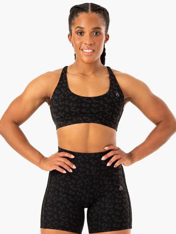 Black Leopard Ryderwear Women Sports Bra Evolution Women's Sports Bra | AU2458BC