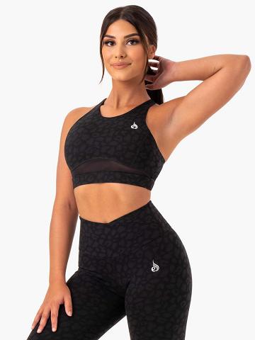 Black Leopard Ryderwear Women Sports Bra Amazon Mesh Women's Sports Bra | AU2504RW