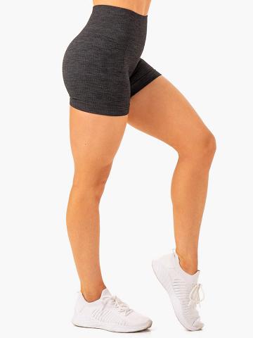 Black Marl Ryderwear Women Shorts Rib Seamless Women's Shorts | AU2177CE