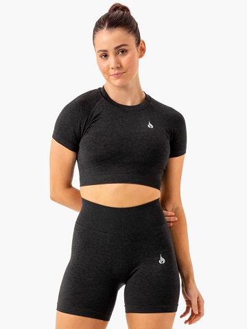 Black Marl Ryderwear Women T Shirts Essential Seamless Tee Women's T Shirts | AU2799MA