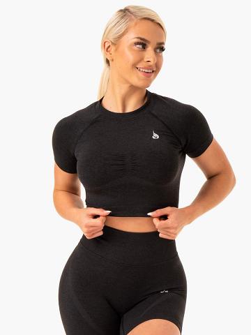 Black Marl Ryderwear Women T Shirts Sculpt Seamless Women's T Shirts | AU2713GL