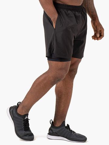 Black Ryderwear Men Shorts Pursuit 2 In 1 Training Men's Shorts | AU1396XF