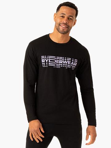 Black Ryderwear Men T Shirts Graphic Long Sleeve Men's T Shirts | AU1233FM