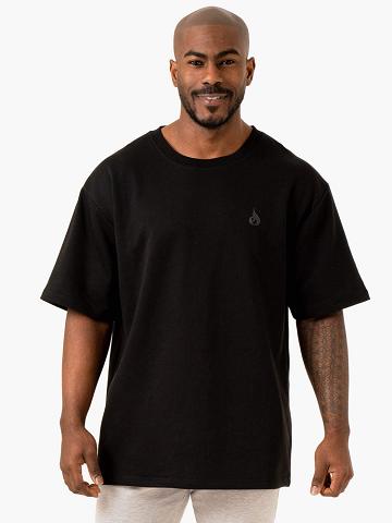 Black Ryderwear Men T Shirts Throwback Oversized Fleece Men's T Shirts | AU1295BC