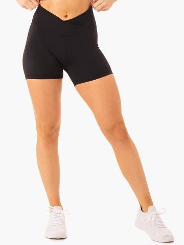 Black Ryderwear Women Shorts Serene Cross Over Scrunch Women's Shorts | AU2106EX