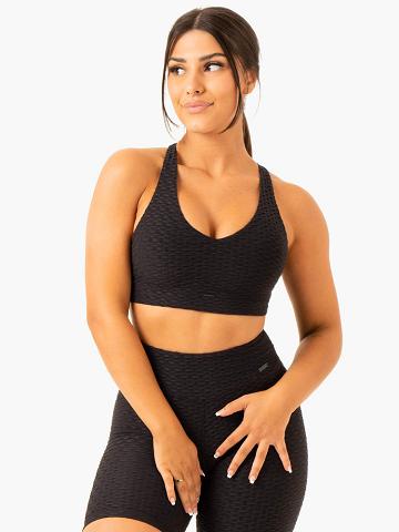 Black Ryderwear Women Sports Bra Optic V-Neck Women's Sports Bra | AU2282VD