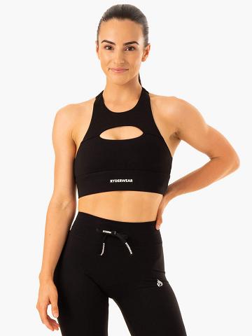 Black Ryderwear Women Sports Bra Replay Cut Out Women's Sports Bra | AU2393AP