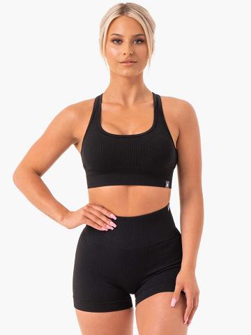 Black Ryderwear Women Sports Bra Rib Seamless Women's Sports Bra | AU2509NB