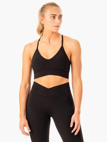 Black Ryderwear Women Sports Bra Serene Cross Over Women's Sports Bra | AU2281CE