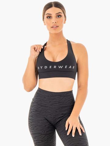 Black Ryderwear Women Sports Bra Wild Cross Over Women's Sports Bra | AU2475UT