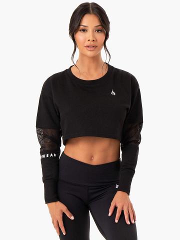 Black Ryderwear Women Sweaters Amazon Mesh Cropped Women's Sweaters | AU2597GL