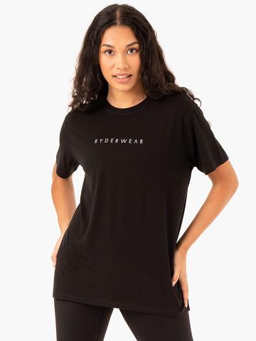 Black Ryderwear Women T Shirts Boyfriend Longline Women's T Shirts | AU2731VD