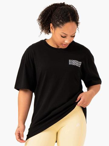 Black Ryderwear Women T Shirts Level Up Oversized Women's T Shirts | AU2790OR