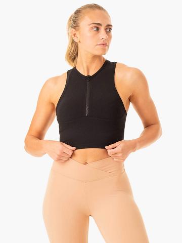 Black Ryderwear Women Tanks Embody Zip Up Crop Women's Tanks | AU2907HK