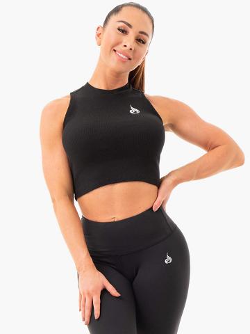 Black Ryderwear Women Tanks Ribbed Crop Women's Tanks | AU3027AP