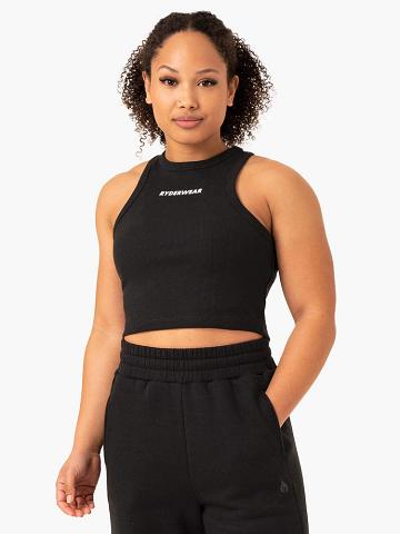 Black Ryderwear Women Tanks Sideline Rib Crop Women's Tanks | AU2846YU