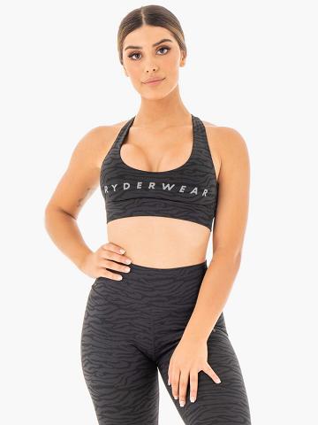 Black Zebra Ryderwear Women Sports Bra Wild Cross Over Women's Sports Bra | AU2479EX