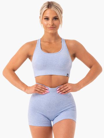 Blue Marl Ryderwear Women Sports Bra Rib Seamless Women's Sports Bra | AU2434CE