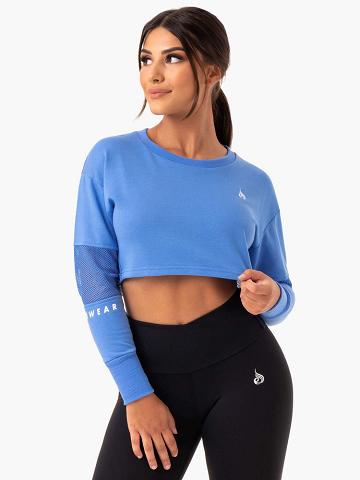 Blue Ryderwear Women Sweaters Amazon Mesh Cropped Women's Sweaters | AU2589VD