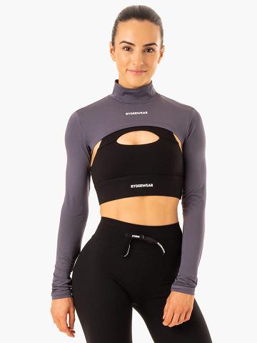 Charcoal Ryderwear Women Sweaters Replay Super Crop Women's Sweaters | AU2640NB