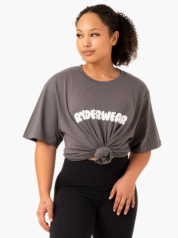 Charcoal Ryderwear Women T Shirts Icon Oversized Women's T Shirts | AU2776TV