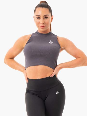 Charcoal Ryderwear Women Tanks Ribbed Crop Women's Tanks | AU3007TV