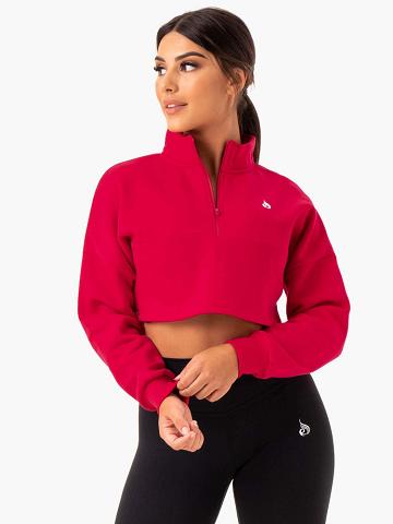 Cherry Red Ryderwear Women Hoodie Base Half Zip Jumper Women's Hoodie | AU1668UT