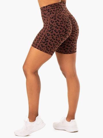 Chocolate Leopard Ryderwear Women Shorts Evolution High Waisted Scrunch Women's Shorts | AU2172JJ