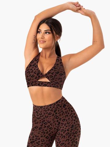 Chocolate Leopard Ryderwear Women Sports Bra Adapt Twist Women's Sports Bra | AU2514ZG