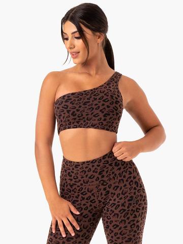 Chocolate Leopard Ryderwear Women Sports Bra Adapt One Shoulder Women's Sports Bra | AU2528YU