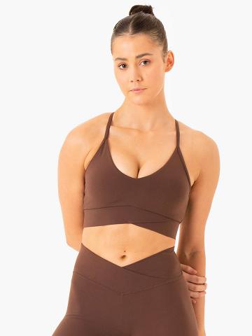 Chocolate Ryderwear Women Sports Bra Serene Cross Over Women's Sports Bra | AU2278LH