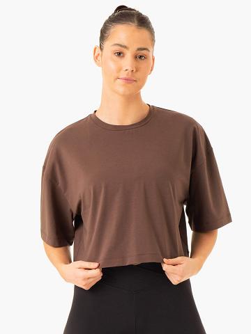 Chocolate Ryderwear Women T Shirts Balance Oversized Tee Women's T Shirts | AU2765HK