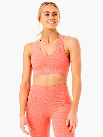 Coral Leopard Ryderwear Women Sports Bra Ultra V-Neck Women's Sports Bra | AU2414HK