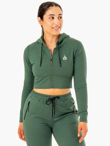 Green Ryderwear Women Hoodie Luxe Cropped Zip Women's Hoodie | AU1670OR